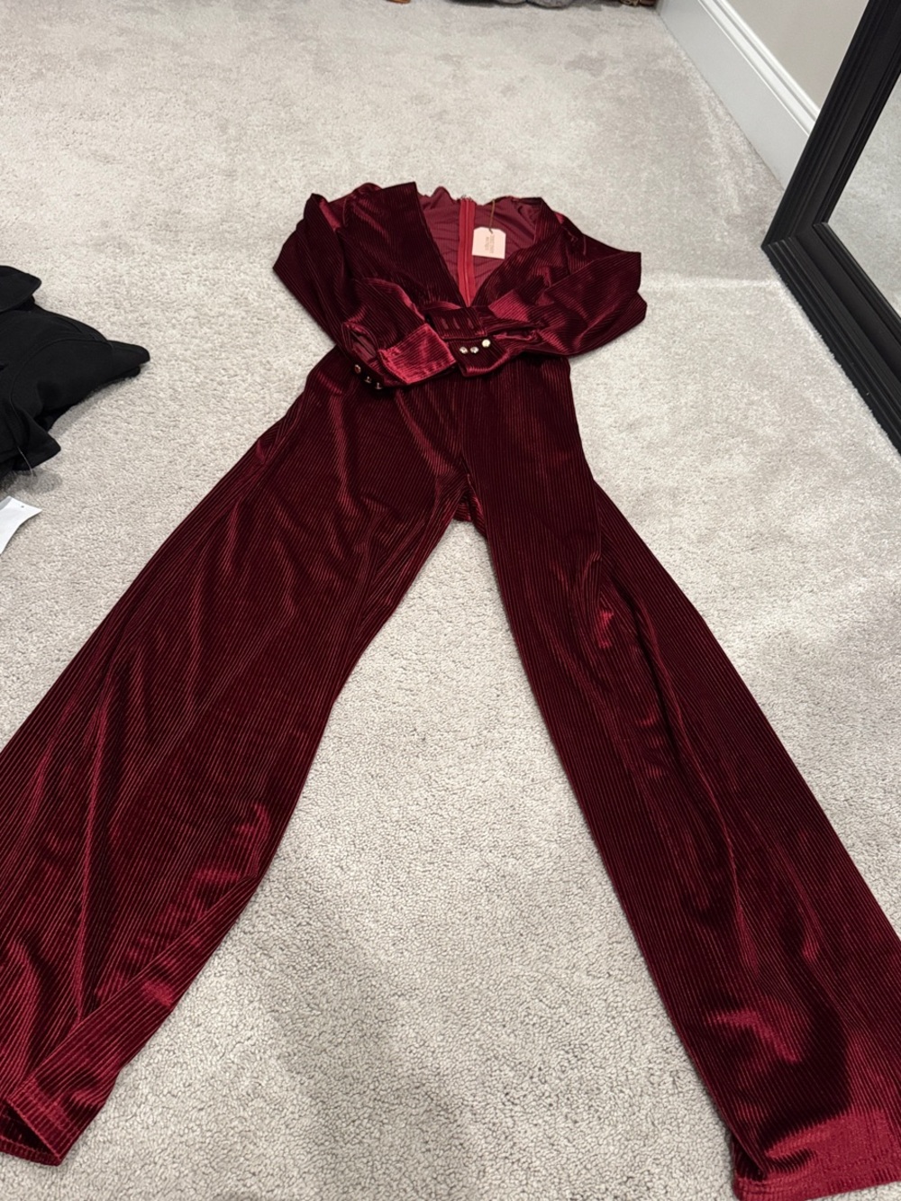 Tailored Velvet Blazer Jumpsuit in Deep Burgundy